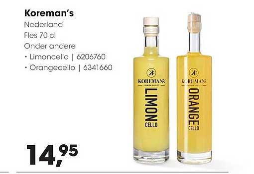 Koreman's Nederland Fles 70 cl Onder andere • Limoncello | 6206760 • Orangecello | 6341660
