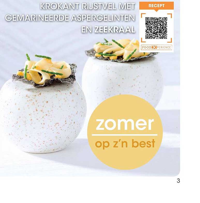 Krokant rijstvel met gemarineerde aspergelinten en zeekraal