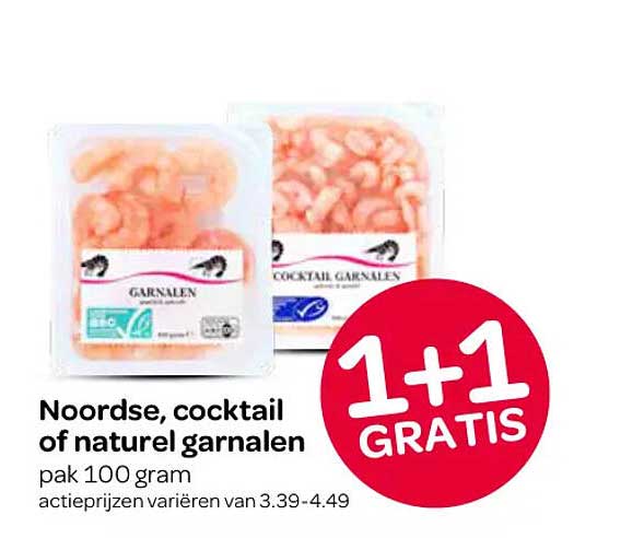 Noordse, cocktail of naturel garnalen 1+1 GRATIS