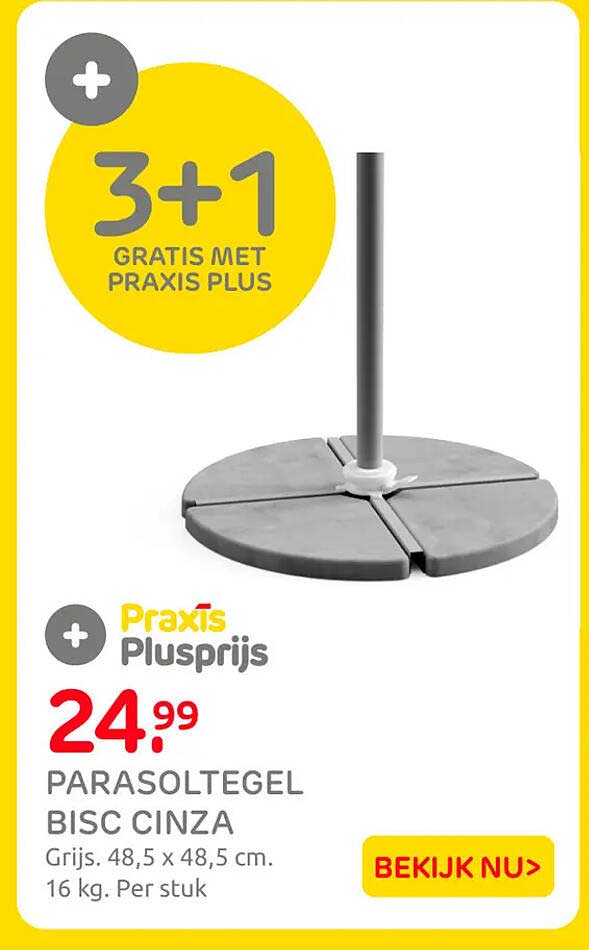 Parasoltegel BISC CINZA 3+1 gratis met Praxis Plus