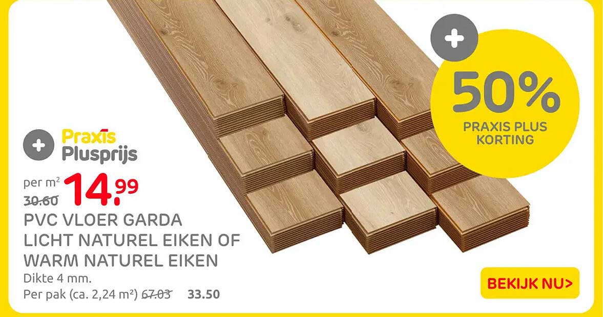 PVC VLOER GARDA LICHT NATUREL EIKEN OF WARM NATUREL EIKEN 50% PRAXIS PLUS KORTING