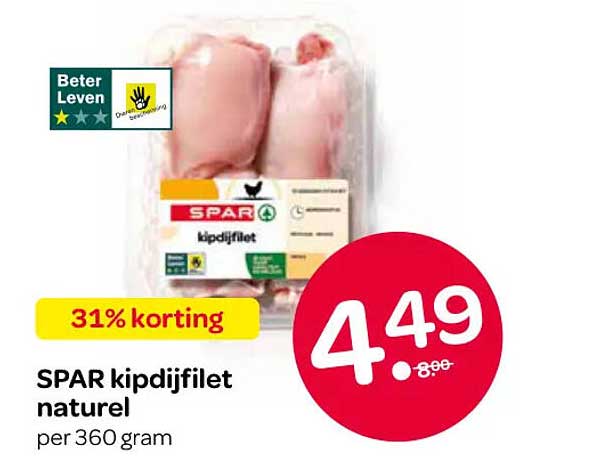 SPAR kipdijfilet naturel 31% korting