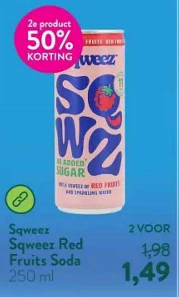 Squeez Squeez Red Fruits Soda 250 ml 2e product 50% korting