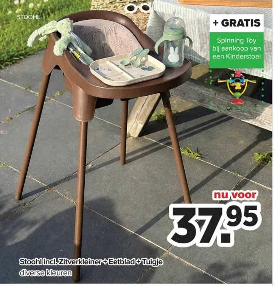 Stoohl incl. Zitverkleiner + Eetblad + Tuigje diverse kleuren + GRATIS Spinning Toy bij aankoop van een Kinderstoel