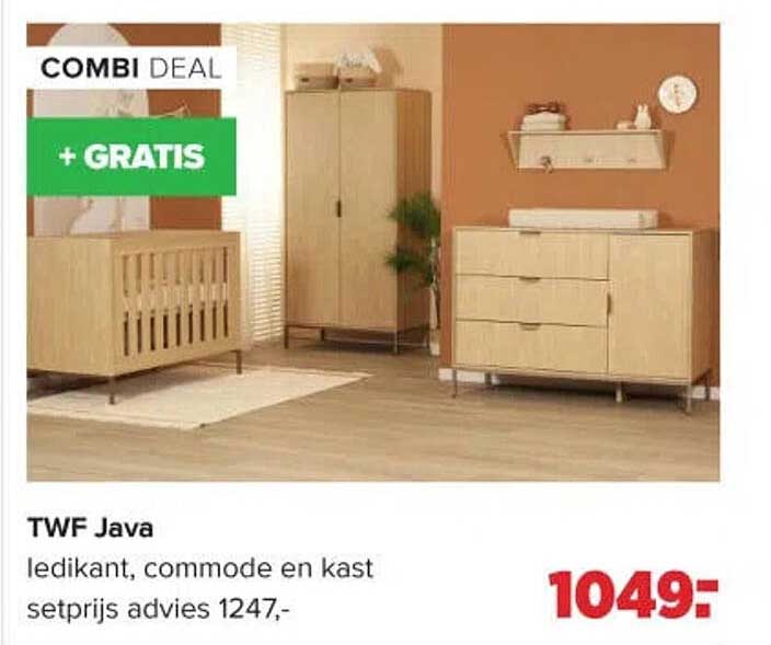 TWF Java ledikant, commode en kast setprijs advies 1247,- + GRATIS