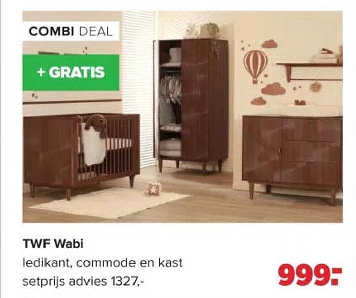 TWF Wabi ledikant, commode en kast + GRATIS