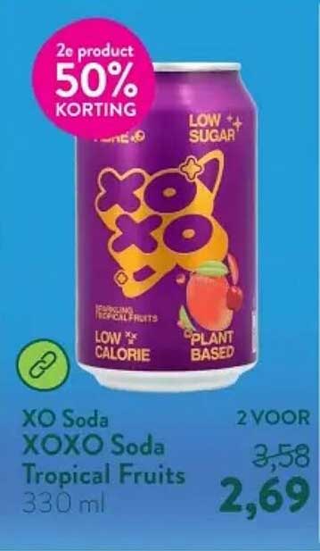 XO Soda XOXO Soda Tropical Fruits 330 ml 2e product 50% KORTING