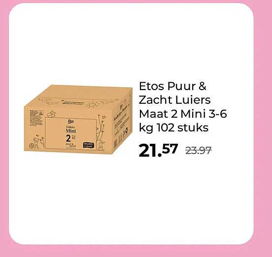 Etos Puur & Zacht Luiers Maat 2 Mini 3-6 kg 102 stuks