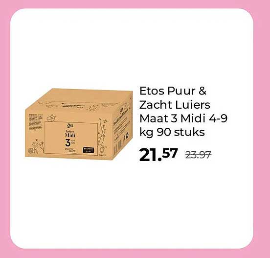 Etos Puur & Zacht Luiers Maat 3 Midi 4-9 kg 90 stuks