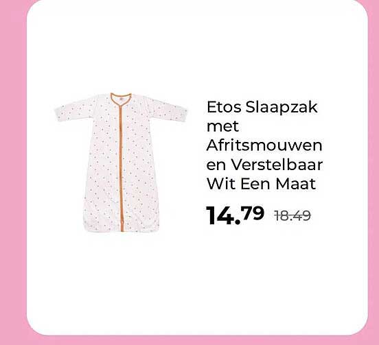 Etos Slaapzak met Afritsmouwen en Verstelbaar Wit Een Maat