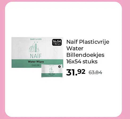Naïf Plasticvrije Water Billendoekjes 16x54 stuks