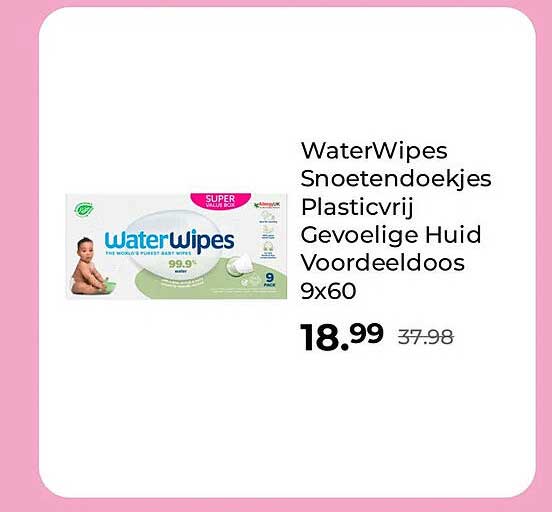WaterWipes Snoentendoekjes Plasticvrij Gevoelige Huid Voordeeldoos 9x60