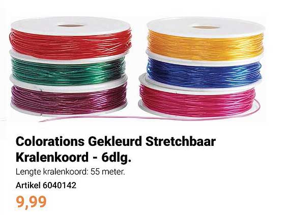 Colorations Gekleurd Stretchbaar Kralenkoord - 6dlg.