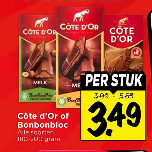 Côte d'Or of Bonbonbloc Alle soorten 180-200 gram PER STUK