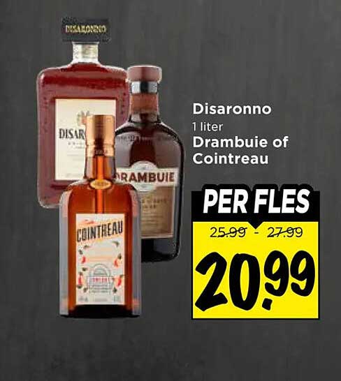 Disaronno 1 liter Drambuie of Cointreau PER FLES