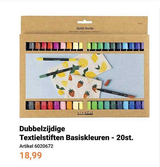 Dubbelzijdige Textielstiften Basiskleuren - 20st.