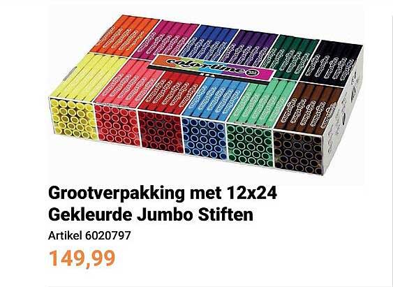 Grootverpakking met 12x24 Gekleurde Jumbo Stiften