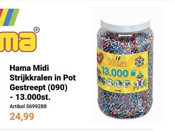 Hama Midi Strijkkralen in Pot Gestreept (090) - 13.000st.