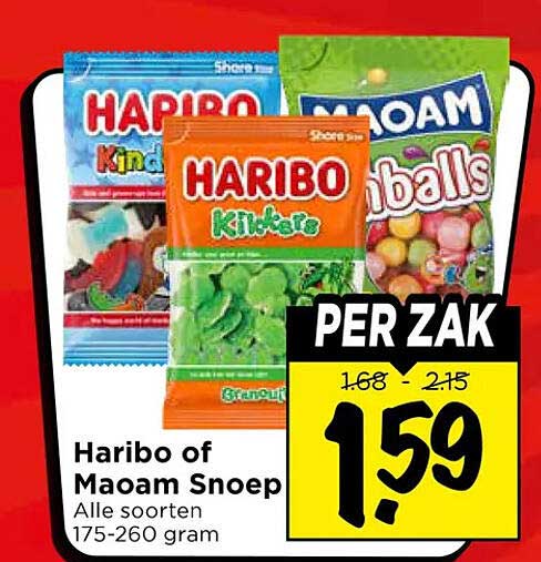 Haribo of Maoam Snoep Alle soorten 175-260 gram PER ZAK