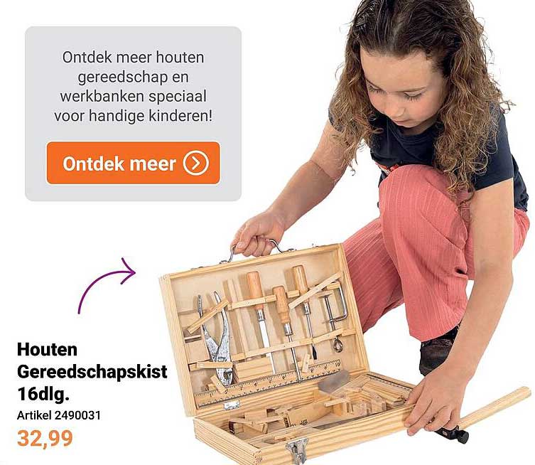 Houten Gereedschapskist 16dlg.