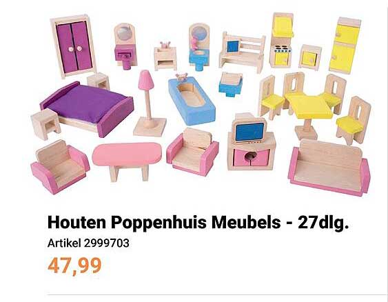 Houten Poppenhuis Meubels - 27dlg.