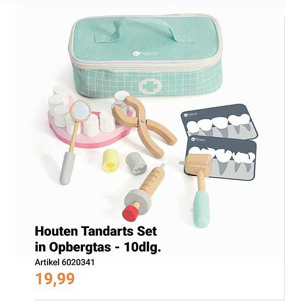 Houten Tandarts Set in Opbergtas - 10dlg.