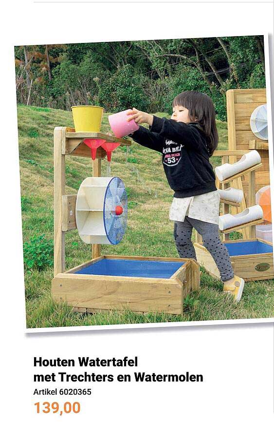 Houten Watertafel met Trechters en Watermolen