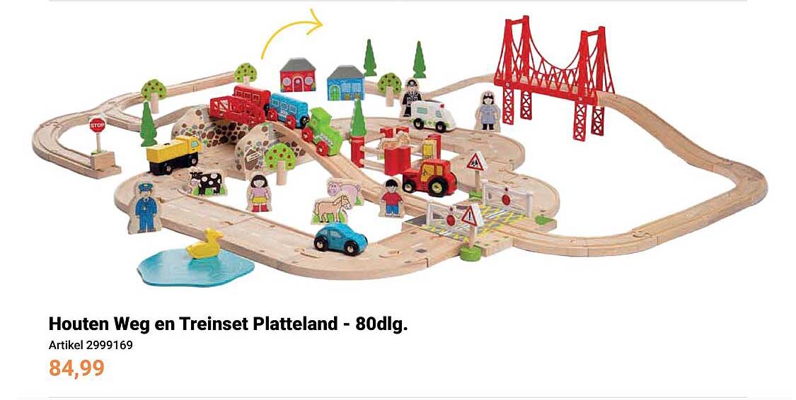 Houten Weg en Treinset Platteland - 80dlg.