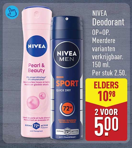 NIVEA Deodorant OP=OP. Meerdere varianten verkrijgbaar. 150 ml. Per stuk 2.50. ELDERS 10.98 2 VOOR 5.00