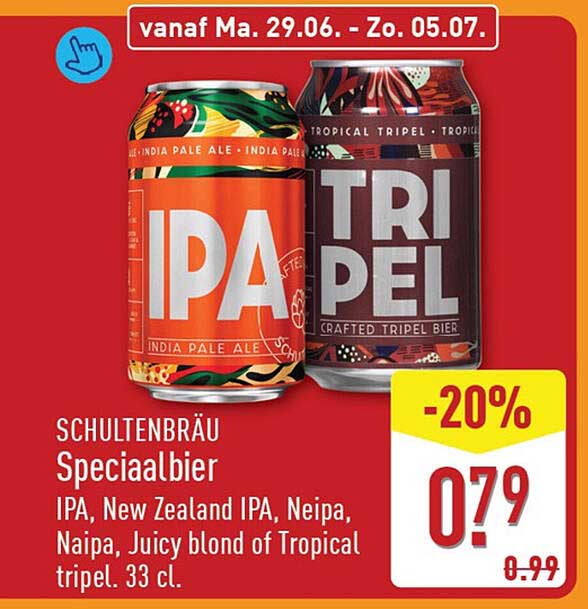 SCHULTENBRÄU Speciaalbier IPA, New Zealand IPA, Neipa, Naipa, Juicy blond of Tropical tripel. 33 cl. -20%