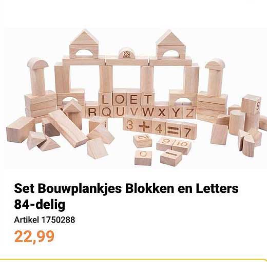 Set Bouwplankjes Blokken en Letters 84-delig
