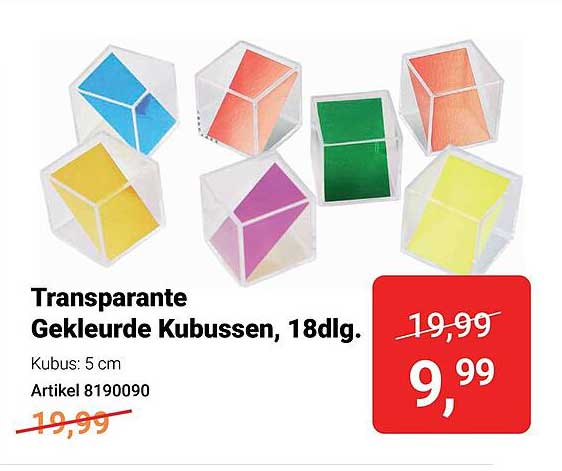 Transparante Gekleurde Kubussen, 18dlg.