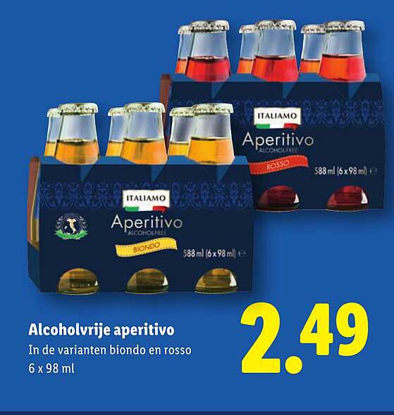Alcoholvrije aperitivo in de varianten biondo en rosso 6 x 98 ml