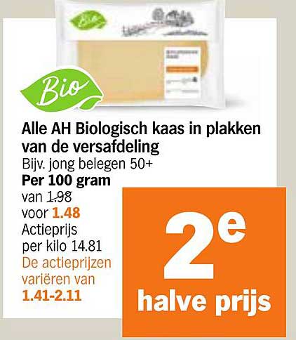 Alle AH Biologisch kaas in plakken van de versafdeling