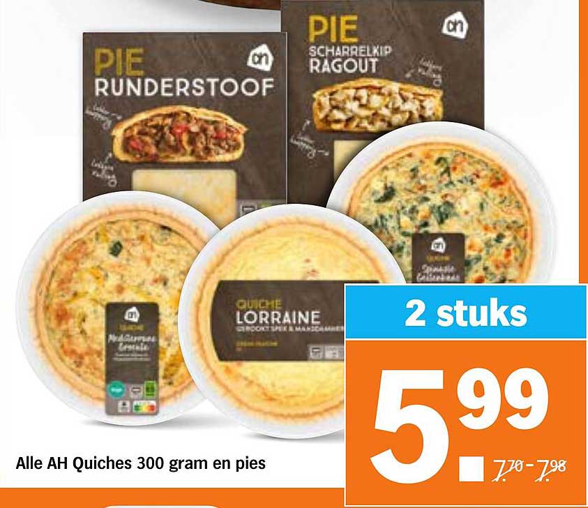 Alle AH Quiches 300 gram en pies