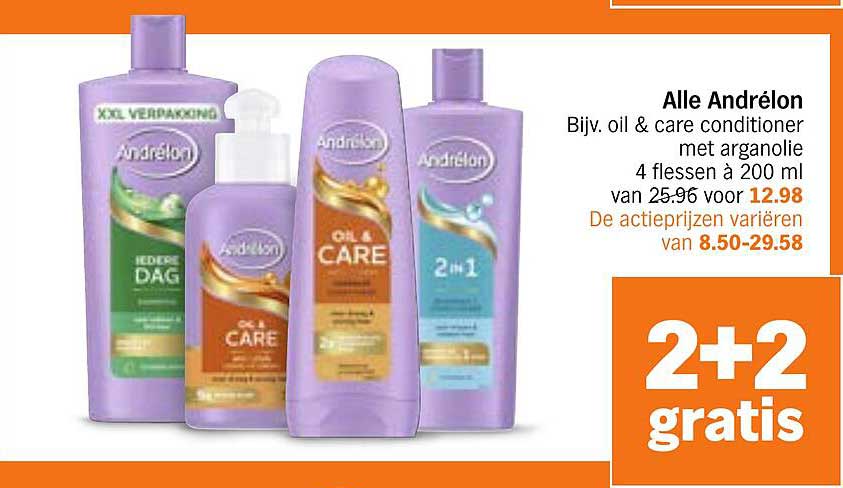 Alle Andrélon Bijv. oil & care conditioner met arganolie 4 flessen à 200 ml van 25.96 voor 12.98