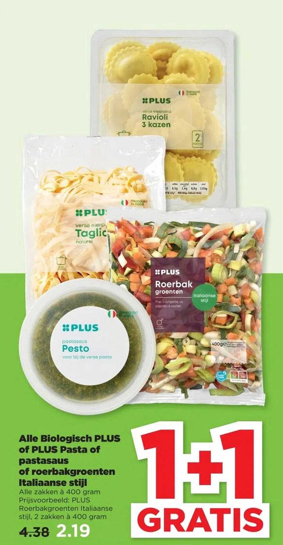 Alle Biologisch PLUS of PLUS Pasta of pastasaus of roerbakgroenten Italiaanse stijl
