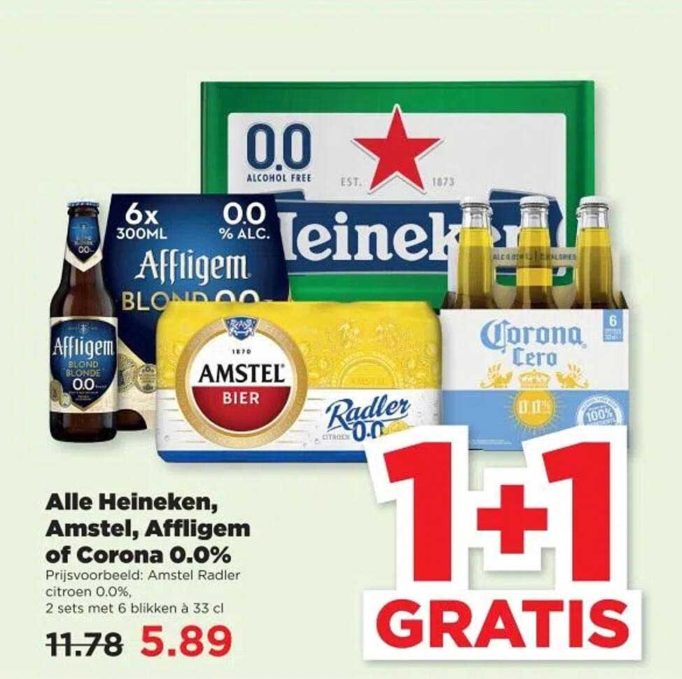 Alle Heineken, Amstel, Affligem of Corona 0.0%
