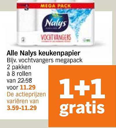 Alle Nalys keukenpapier, Bijv. vochtvangers megapak 2 pakken à 8 rollen van 22.58 voor 11.29