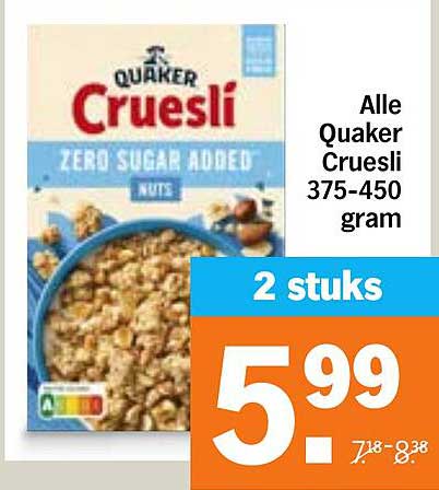 Alle Quaker Cruesli 375-450 gram