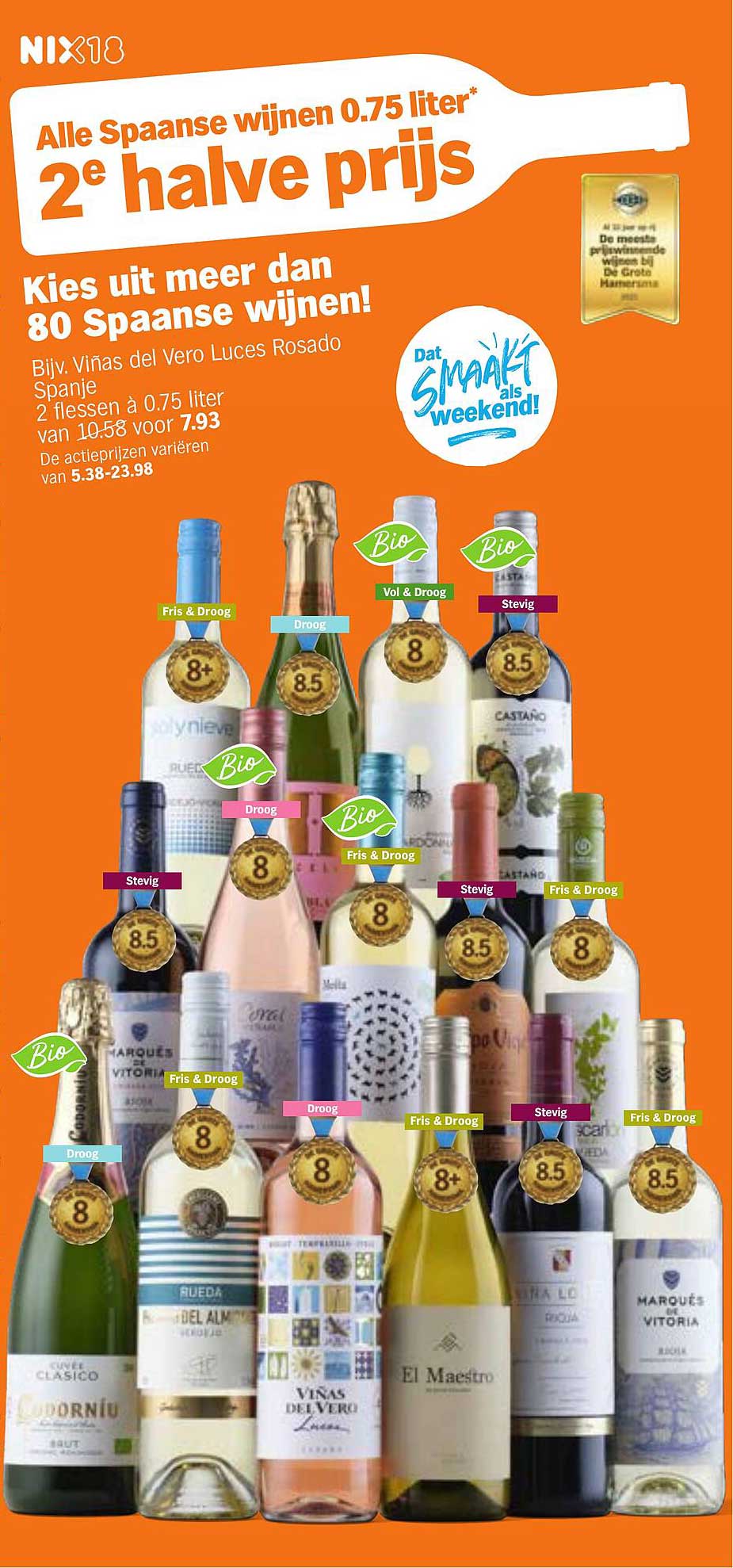 Alle Spaanse wijnen 0.75 liter* 2e halve prijs