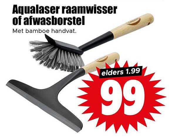 Aqualaser raamwisser of afwasborstel met bamboe handvat