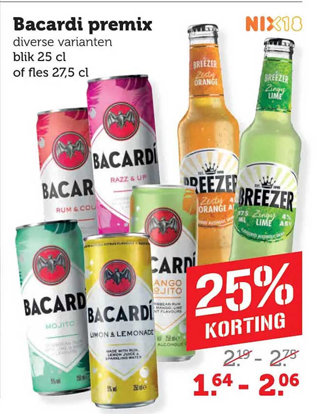 Bacardi premix diverse varianten blik 25 cl of fles 27,5 cl