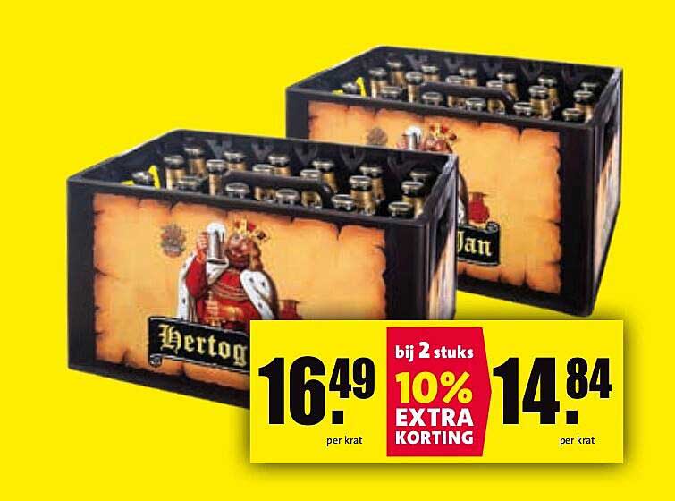 Bij 2 stuks: Hertog Jan kratten 14,84 per krat