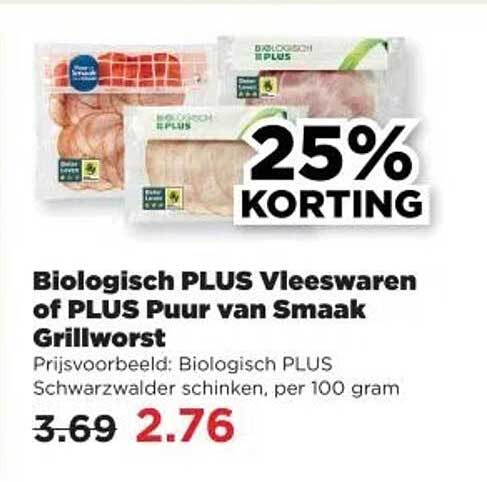 Biologisch PLUS Vleeswaren of PLUS Puur van Smaak Grillworst