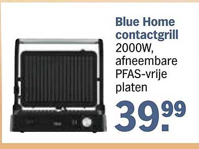 Blue Home contactgrill 2000W, afneembare PFAS-vrije platen