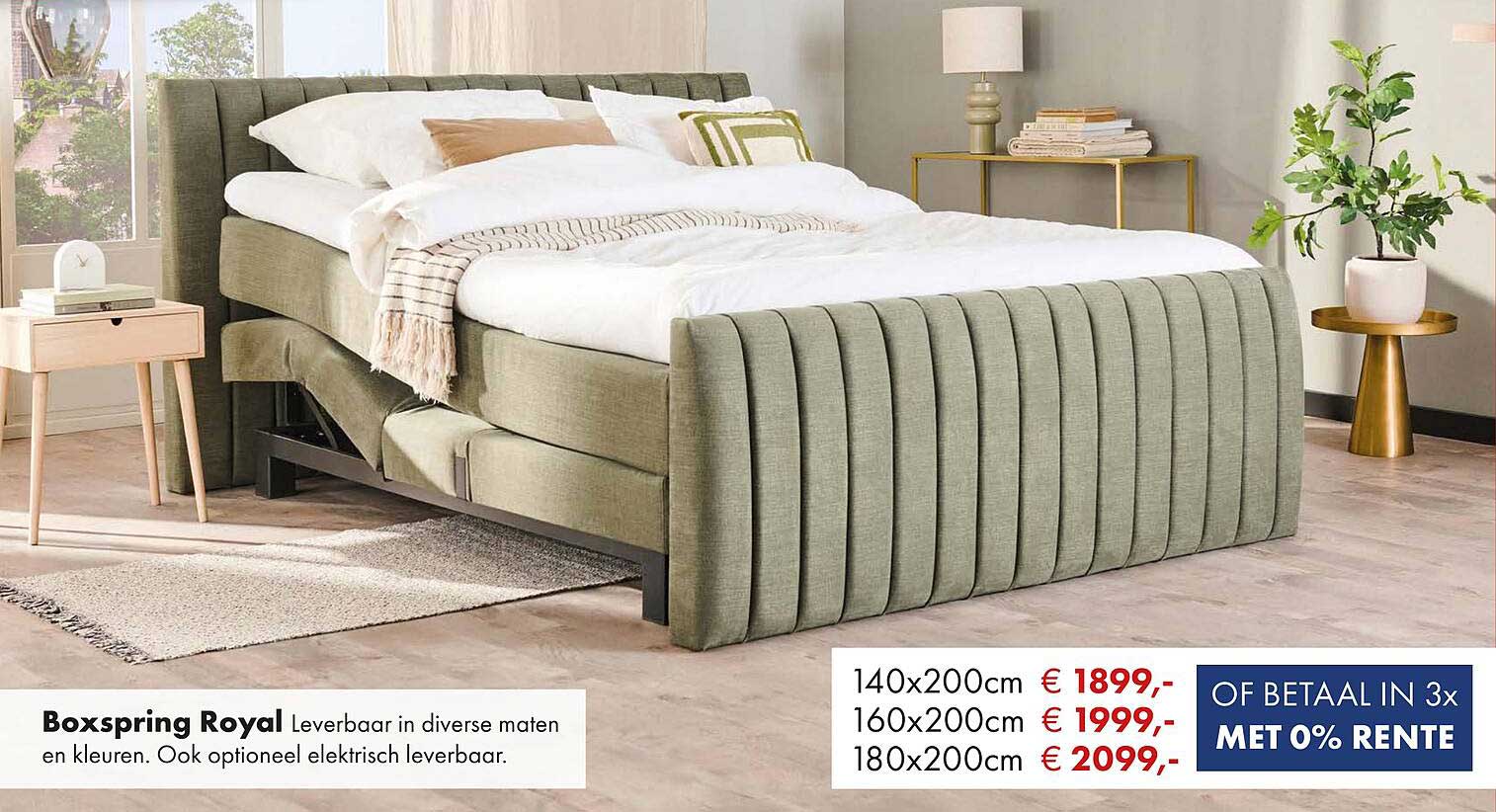 Boxspring Royal Leverbaar in diverse maten en kleuren. Ook optioneel elektrisch leverbaar.