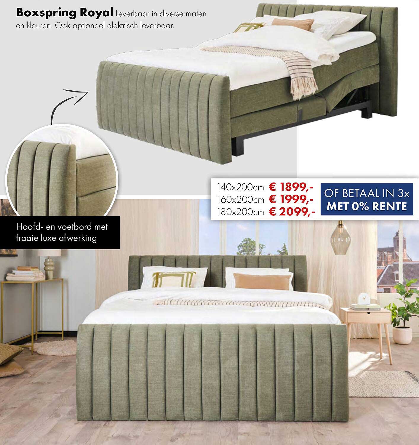 Boxspring Royal Leverbaar in diverse maten en kleuren. Ook optioneel elektrisch leverbaar.