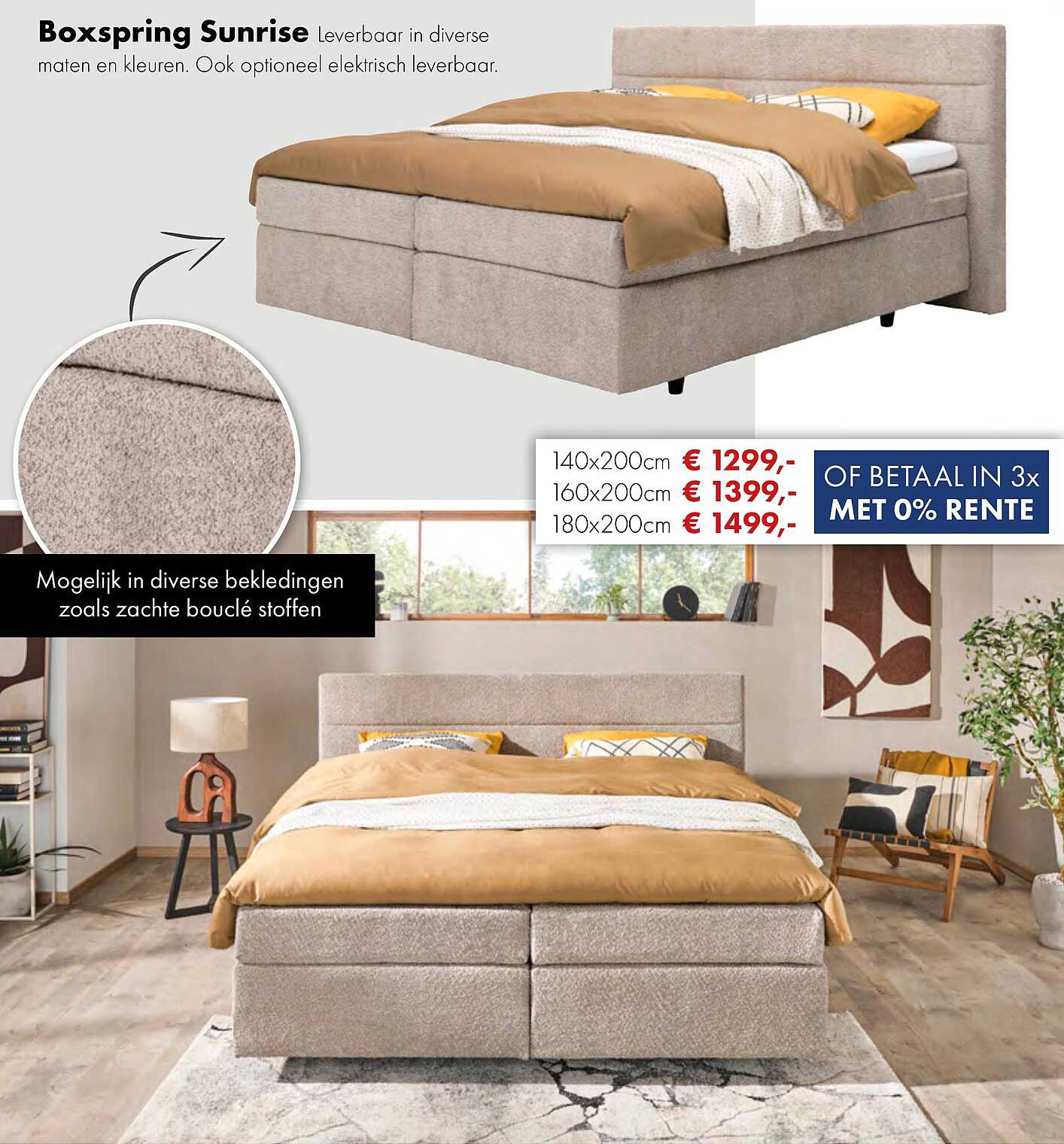 Boxspring Sunrise Leverbaar in diverse maten en kleuren. Ook optioneel elektrisch leverbaar.