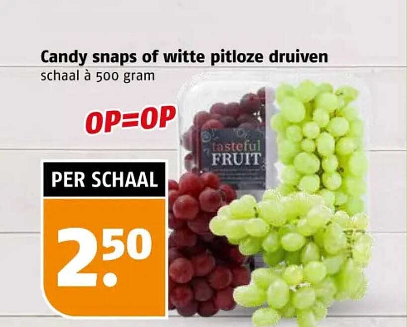 Candy snaps of witte pitloze druiven schaal à 500 gram